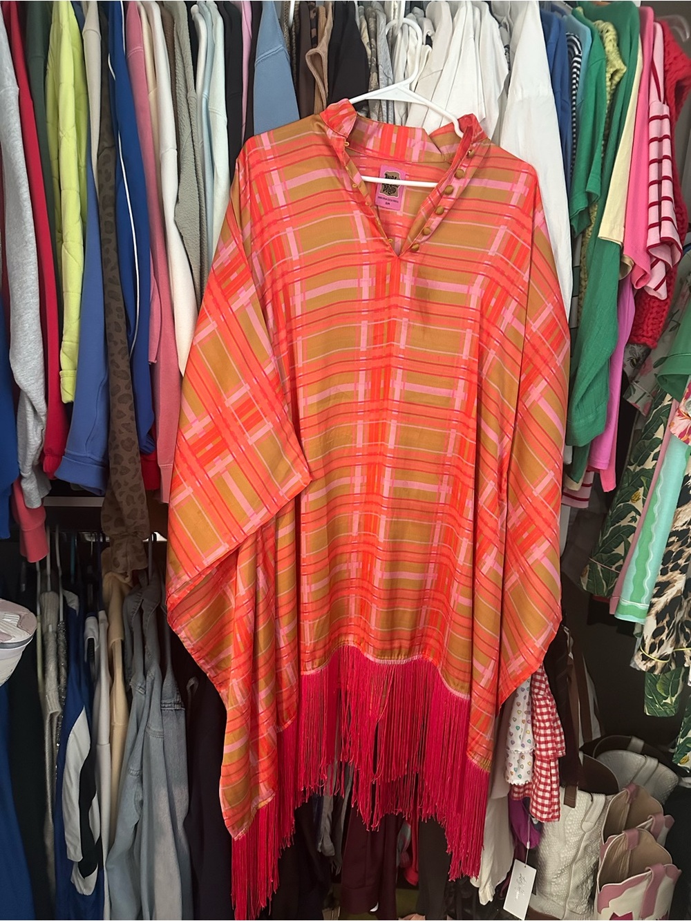 Orange Plaid Fringe Midi Dress - Bright Plaid Midi Dress